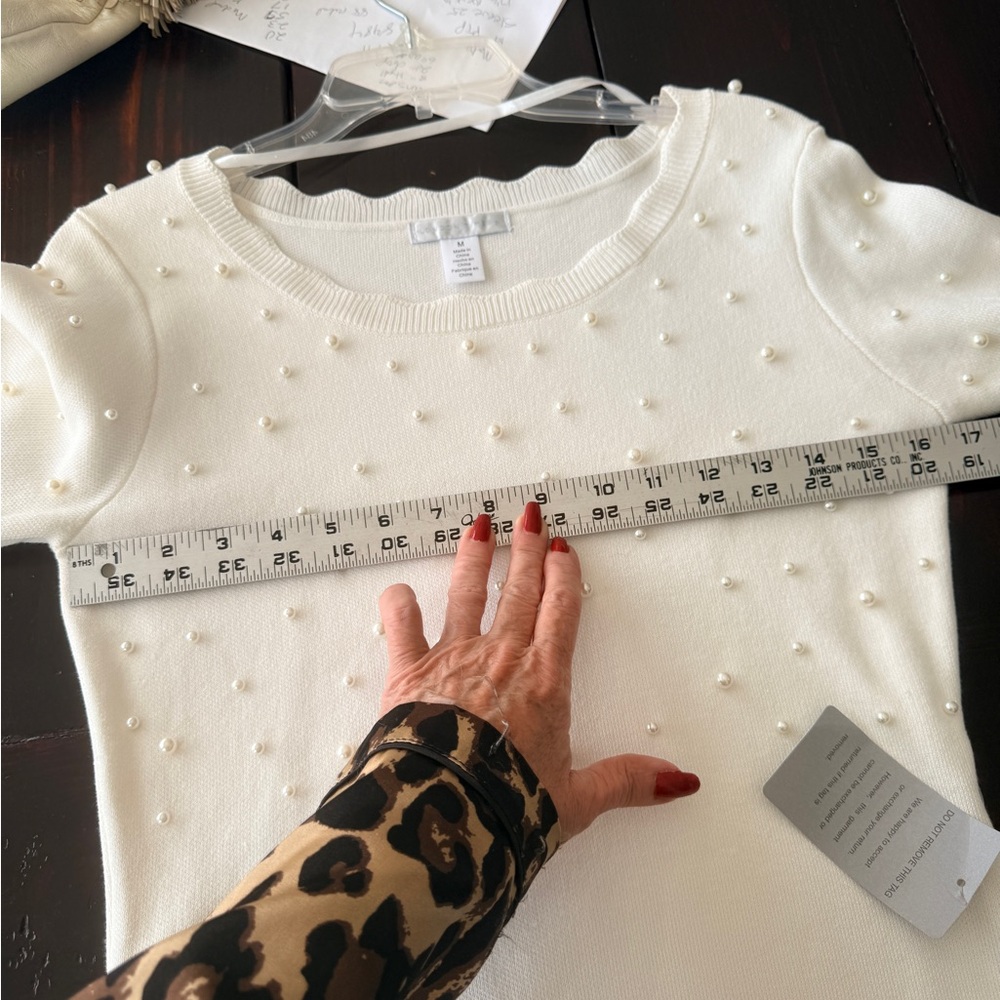 London Times NWT Elegant, white sweater dress with pearl bodice. Stunning Sz Med - Picture 13 of 15
